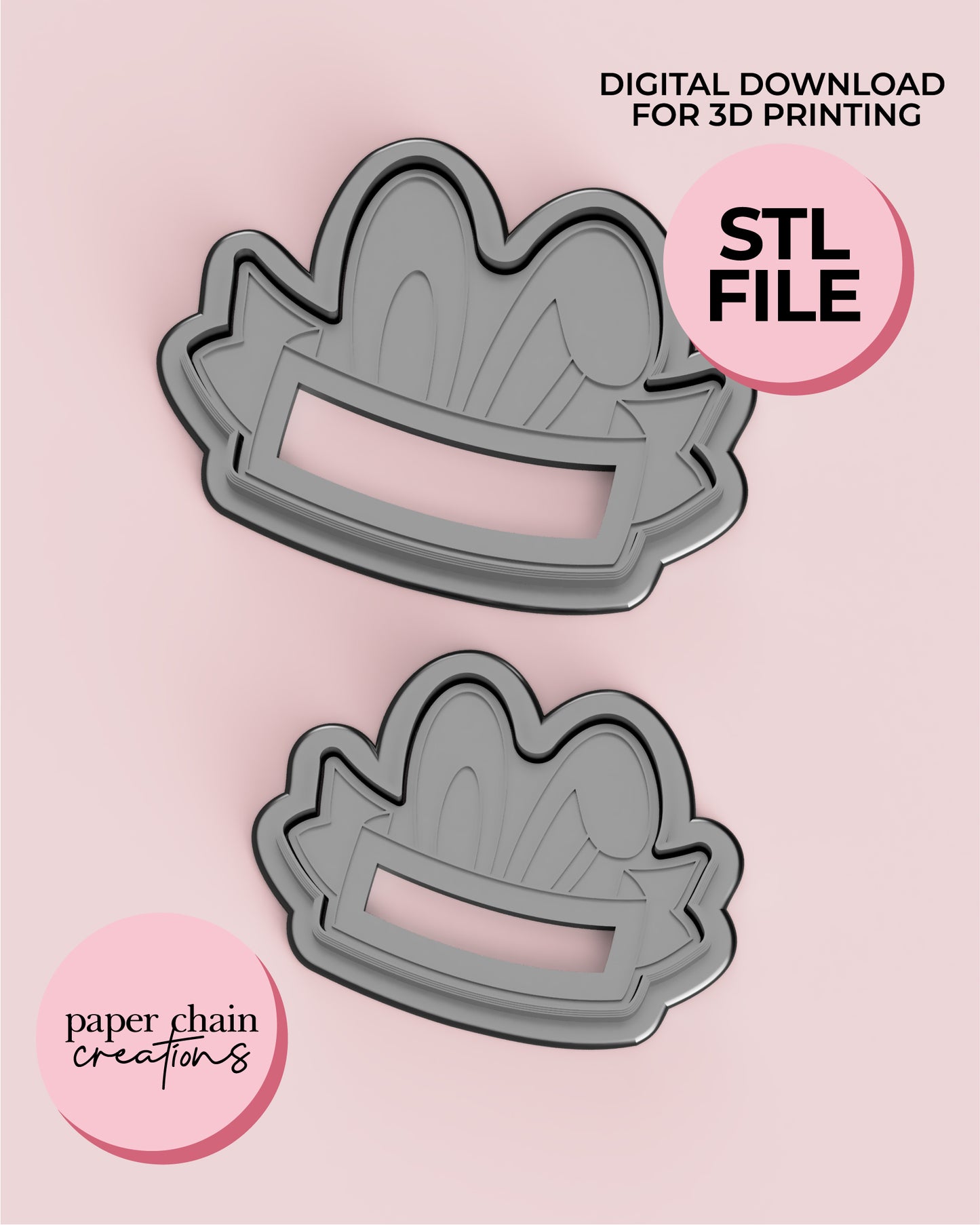 Bunny Ear Plaque STL Digital Download Cookie Cutter and Fondant Embosser