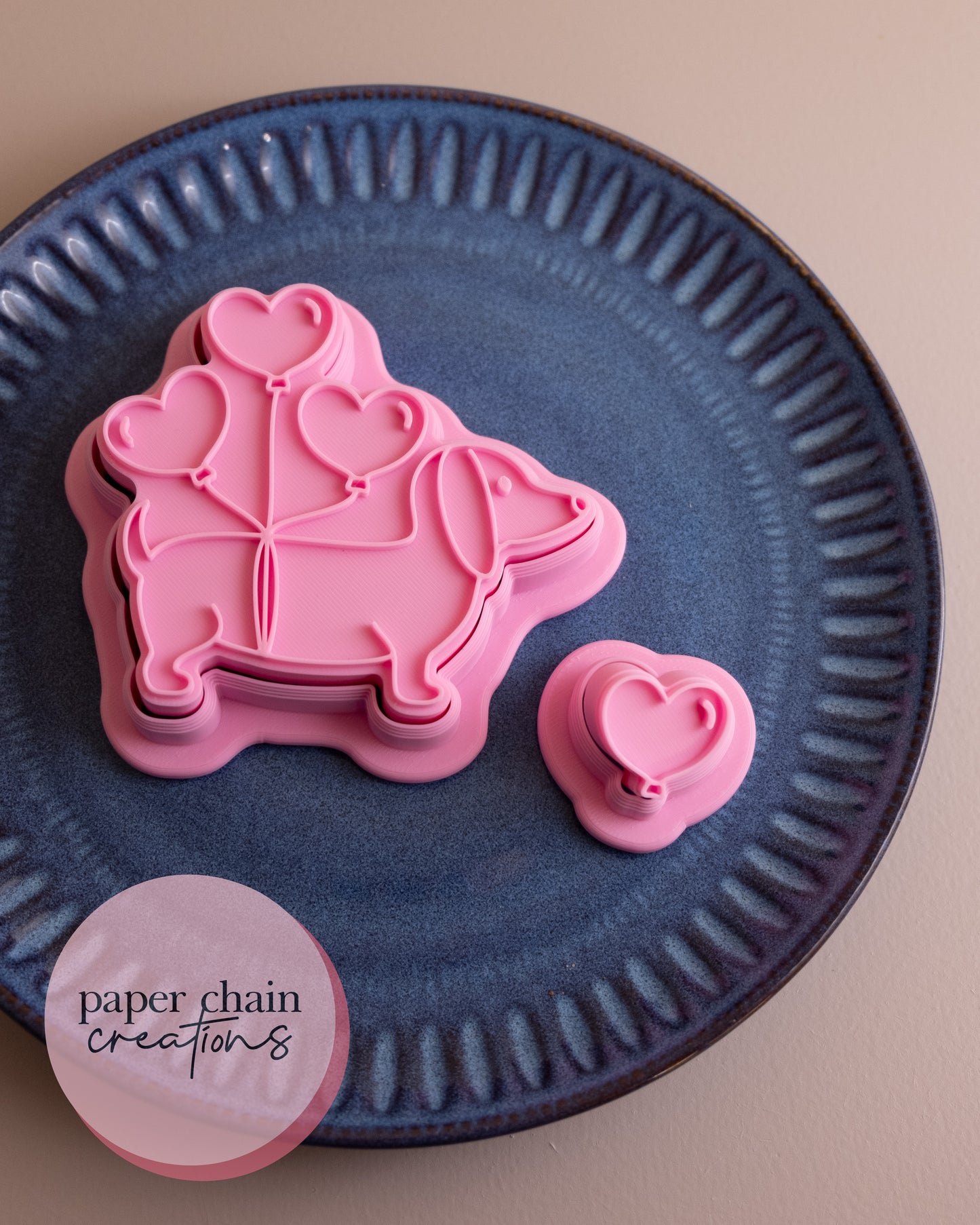 Sausage Dog with Heart Balloons Cookie Cutters and Fondant Embossers SET