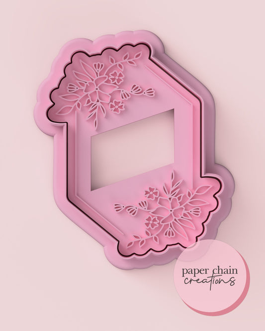 Hexagonal Floral Wreath Cookie Cutter and Fondant Embosser