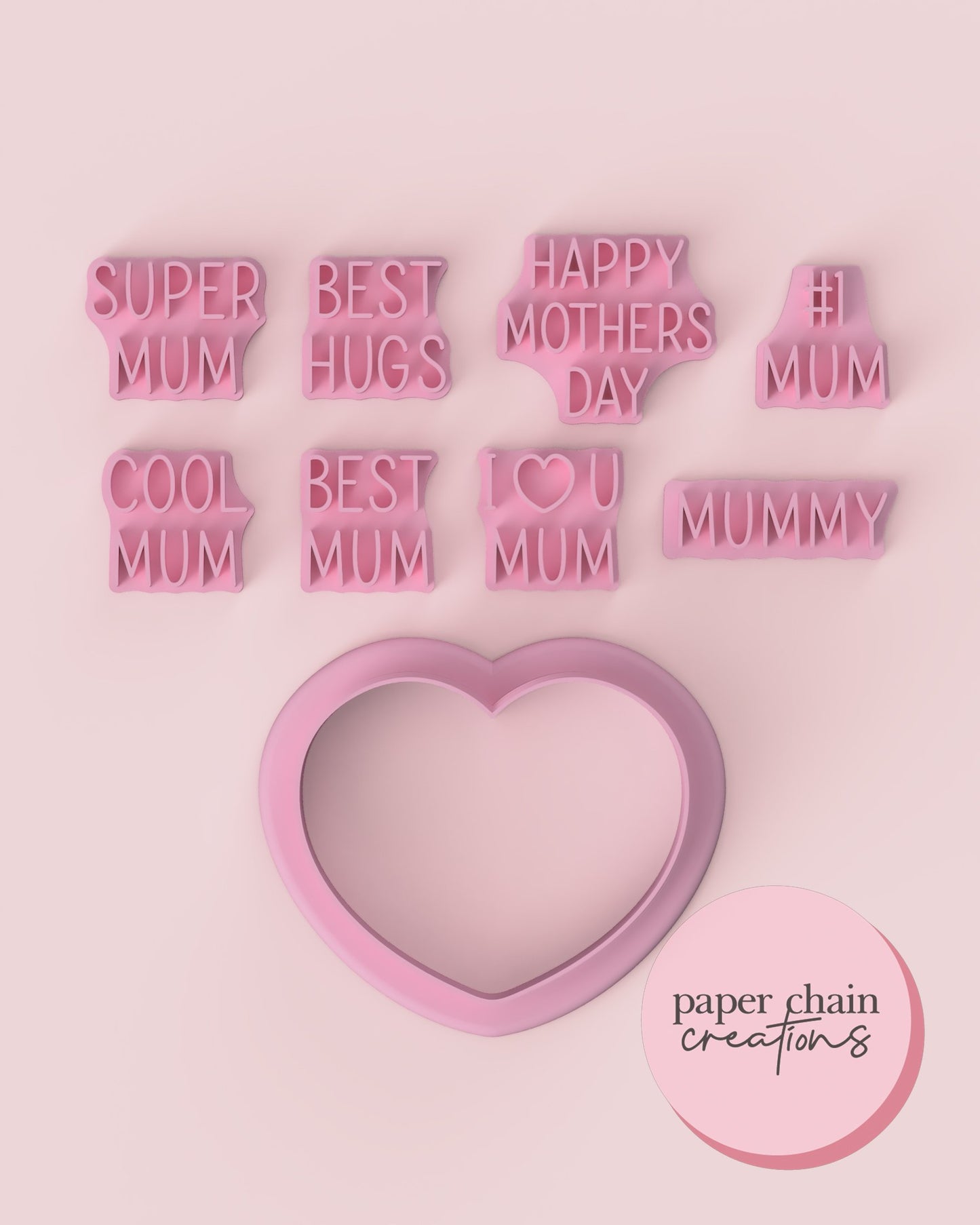 Mother's Day Candy Hearts Cookie Cutter and Fondant Embossers