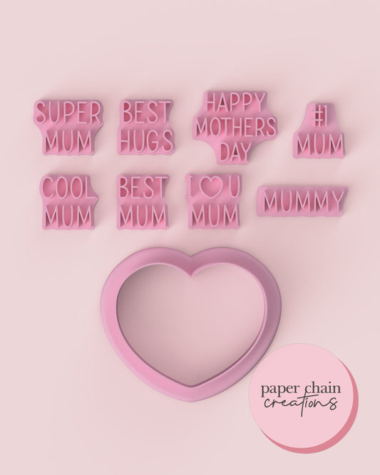 Mother's Day Candy Hearts Cookie Cutter and Fondant Embossers