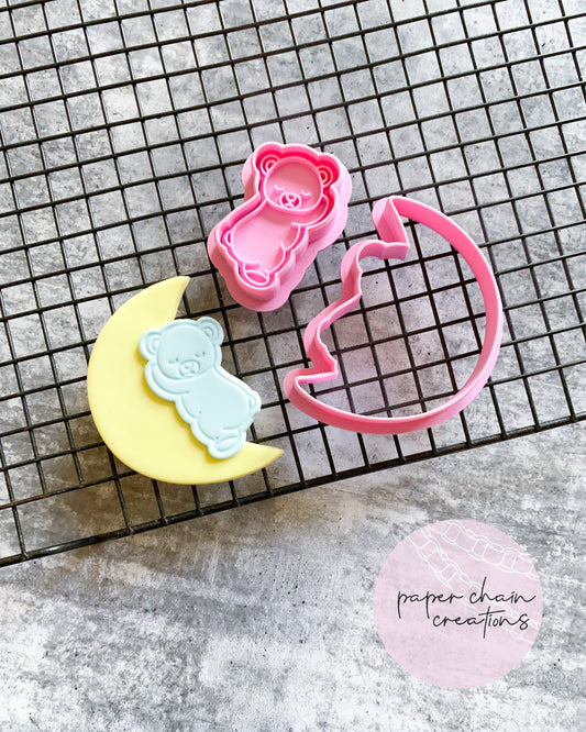 Teddy  Bear on a Moon Cookie Cutter and Embosser SET