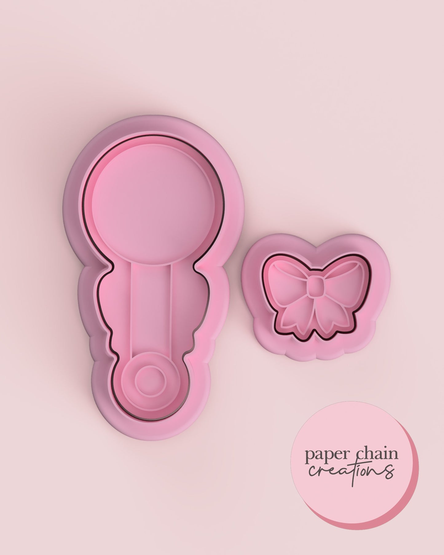Rattle with Bow Cookie Cutter and Fondant Embosser SET