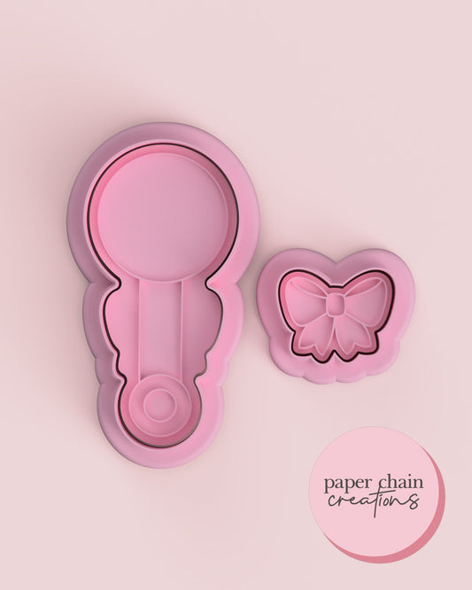 Rattle with Bow Cookie Cutter and Fondant Embosser SET