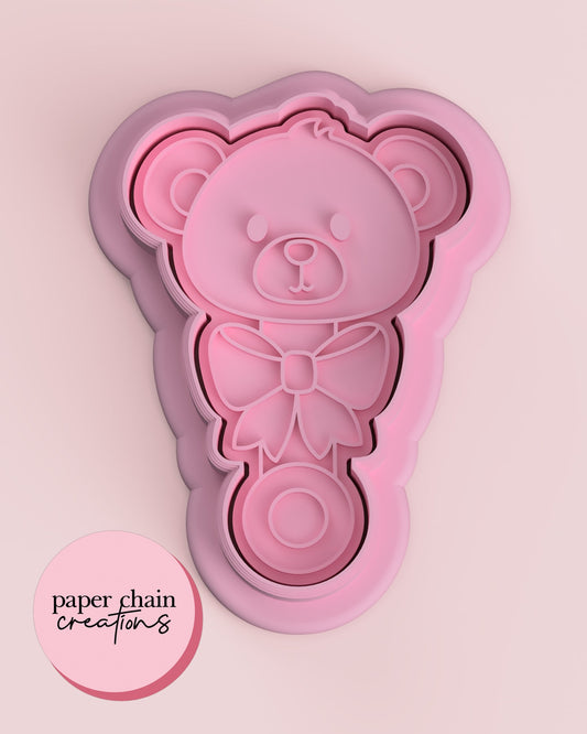 Teddy Bear Rattle Cookie Cutter and Fondant Embosser