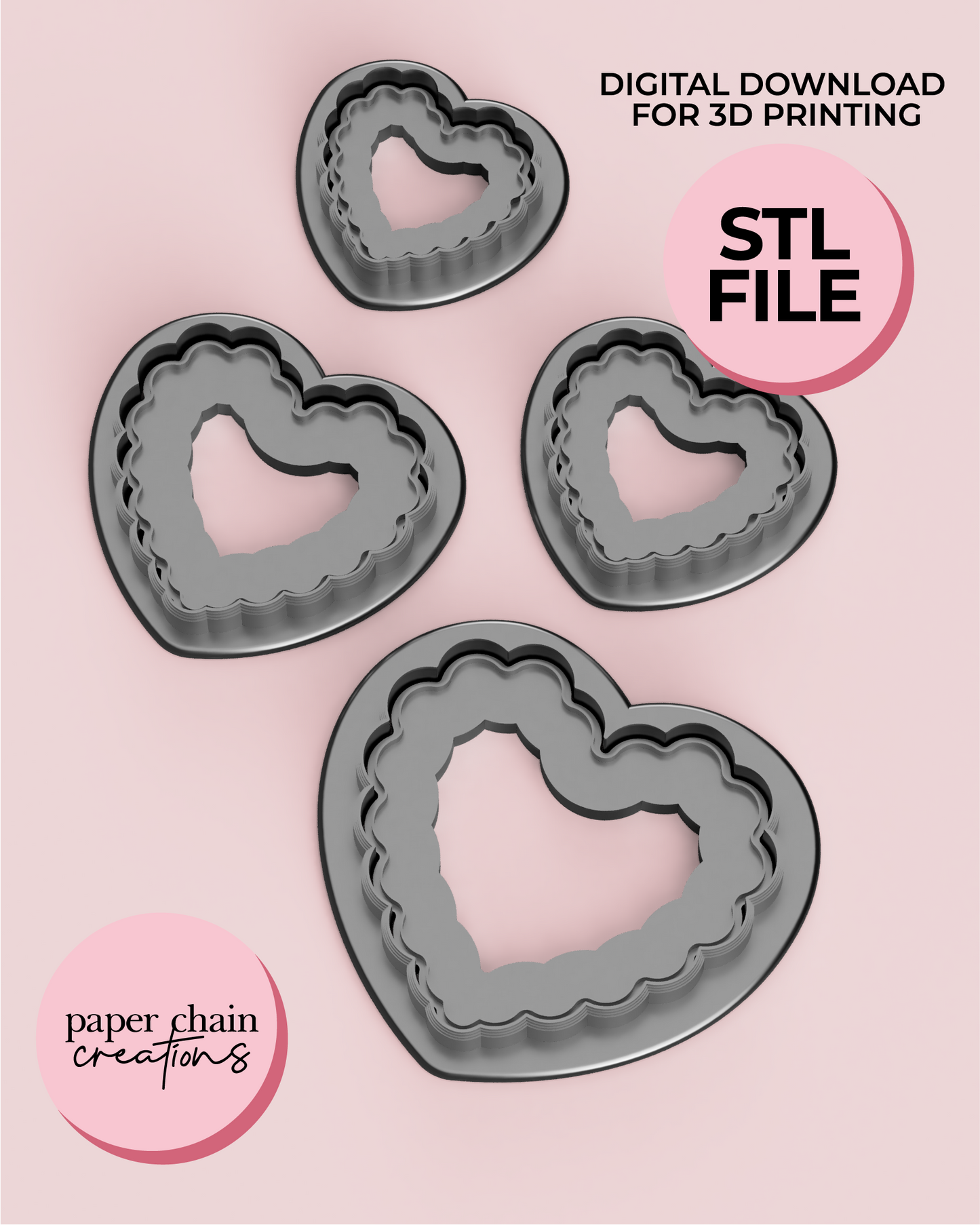 Wavy Heart STL Digital Download Cookie Cutter and Fondant Embosser