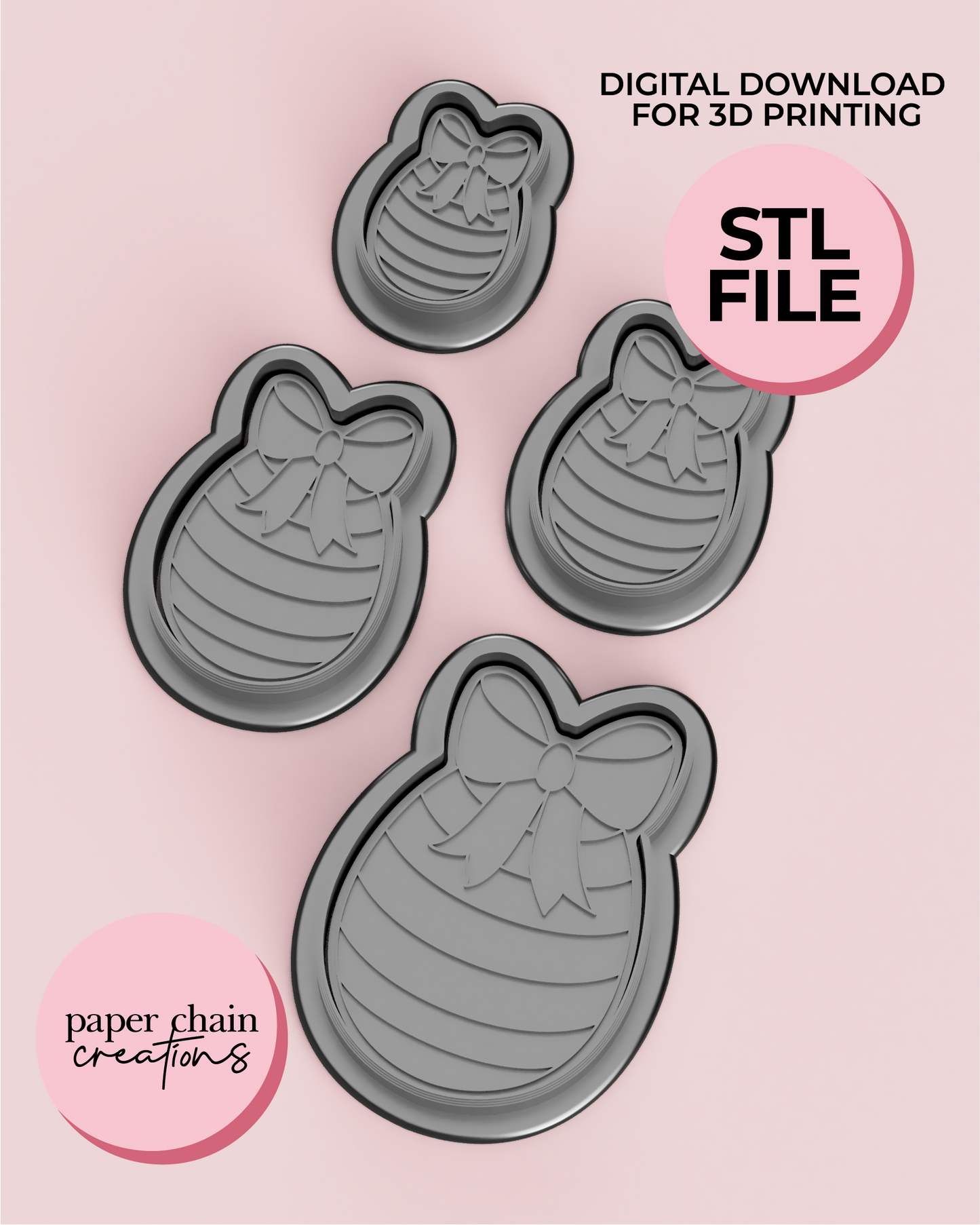 Bow Topped Egg STL Digital Download Cookie Cutter and Fondant Embosser