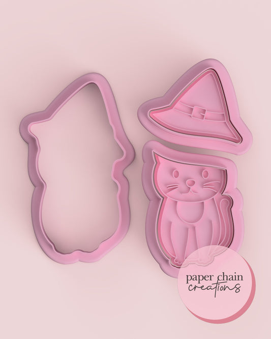 Black Cat with Witches Hat Cookie Cutters and Fondant Embossers SET