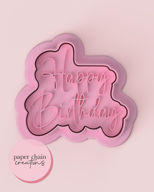 Happy Birthday Citrus Script  Cookie Cutter and Fondant Embosser