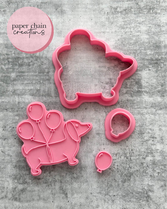 Sausage Dog with Balloons Cookie Cutters and Fondant Embossers SET
