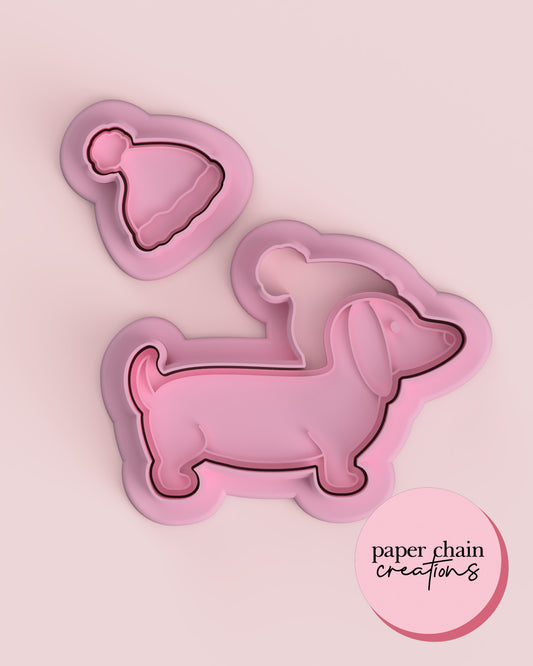Sausage Dog with Santa Hat Cookie Cutter and Fondant Embosser SET